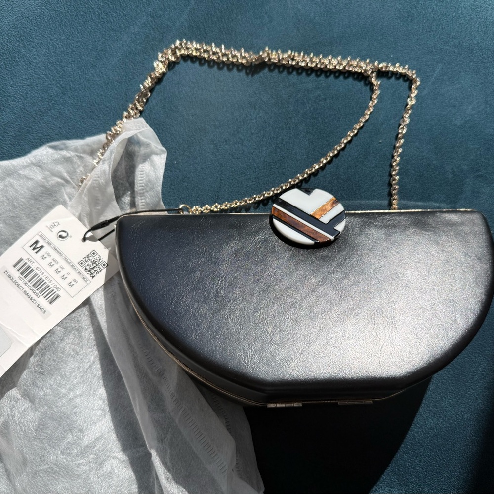 Zara Elegant Black Clutch with Silver Accents